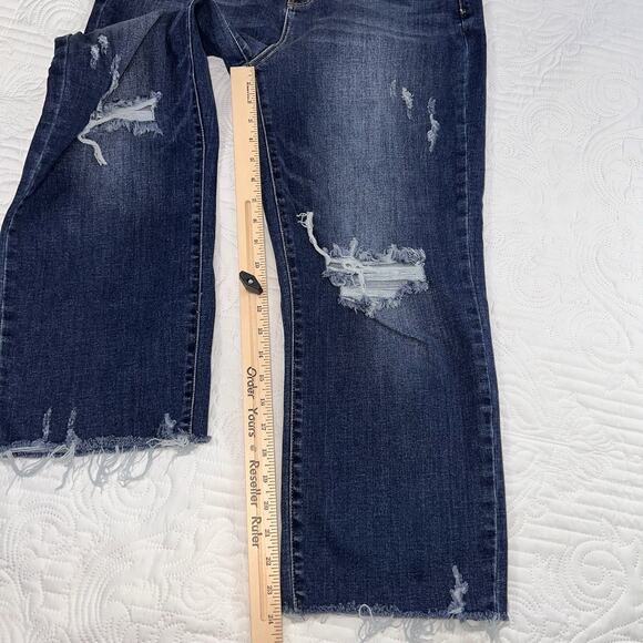 Judy Blue Jeans Size 13/31 Wide Leg Raw Hem Distressed Crop High Rise JB82593DK - Picture 5 of 15